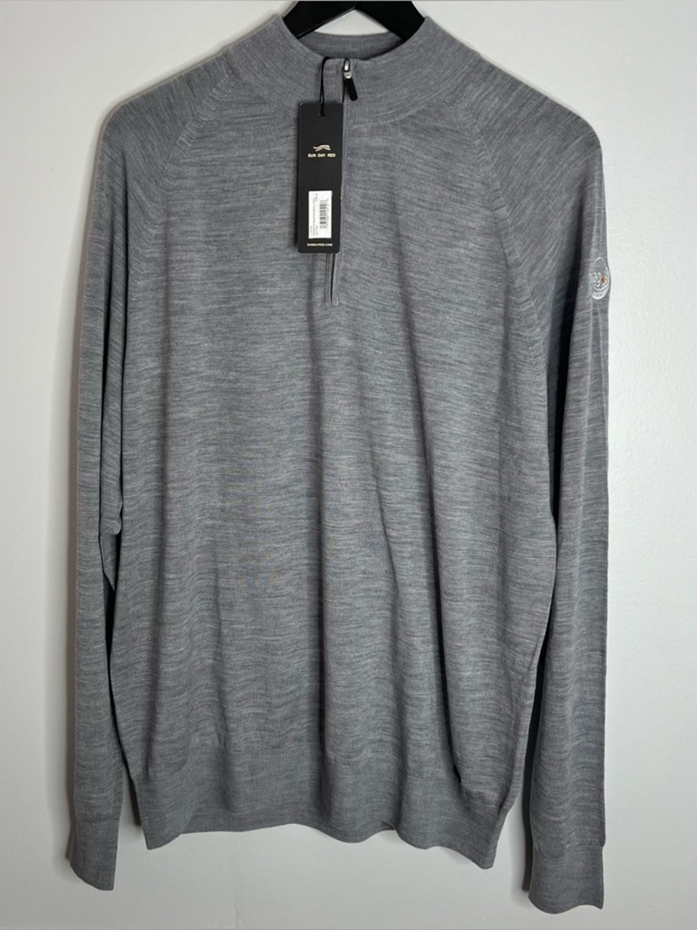 Sun Day Red Extra Fine Merino Wool 1/4 Zip Mens XL Grey Hoag Classic NWT Tiger
